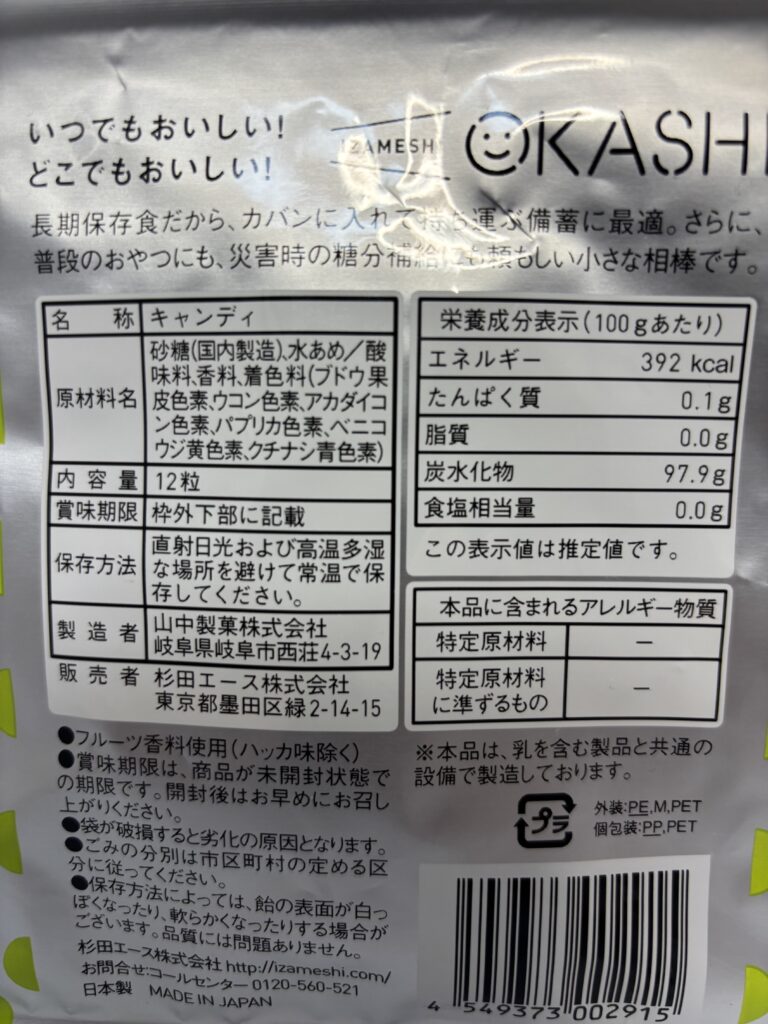 イザメシ フルーツドロップ パッケージ裏面拡大