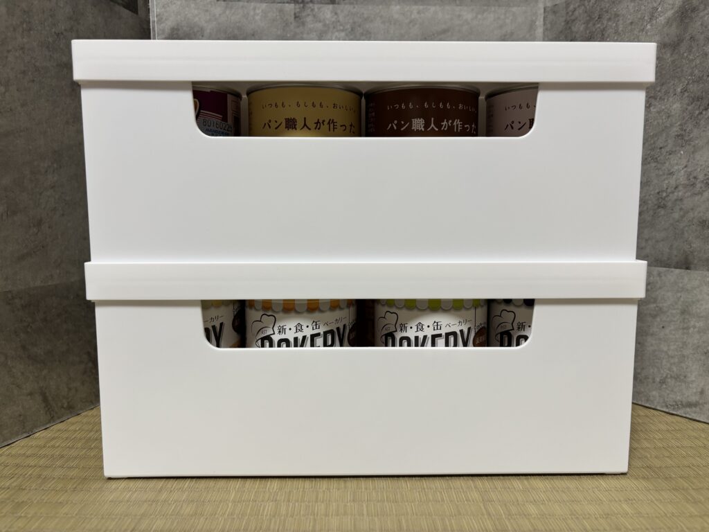 DAISO ファイルボックス用フタを用いて2段積み重ねた図